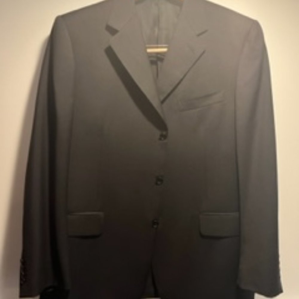 Canali Suit Jacket. Solid Black Wool Three Button. - image 1